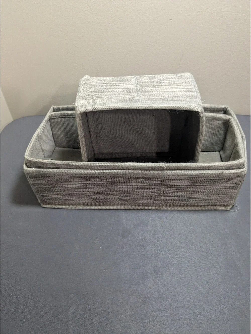 Set of 3 Gray Fabric Storage Baskets